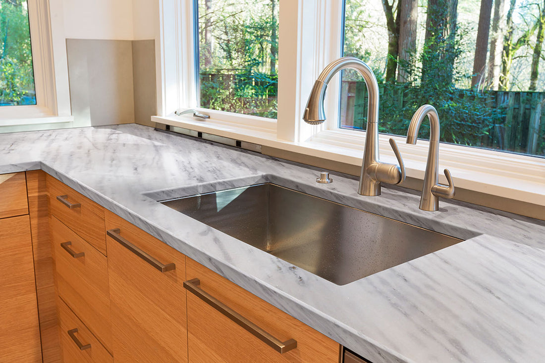 Arabescus White Marble countertop in a kitchen