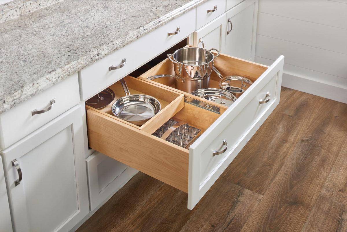 Kitchen drawer organizer with cookware