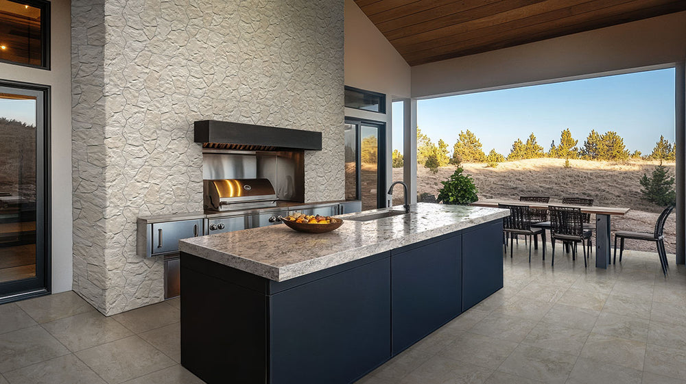 Kitchen island with Alpine Valley granite countertop