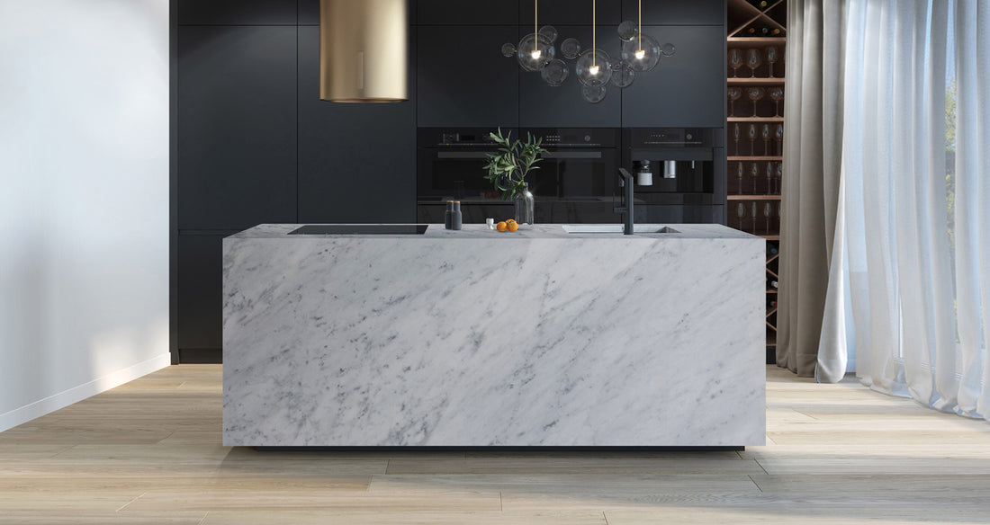 Bianco Carrara Marble countertop in a kitchen