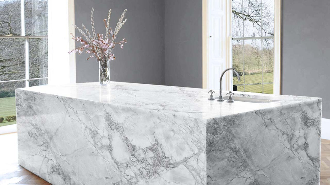 Super White Marble countertop in a kitchen