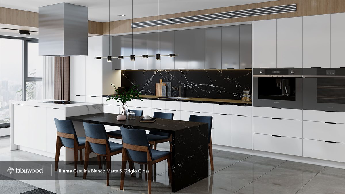 Fabuwood Catalina Kitchen in Bianco Matte & Grigio Gloss