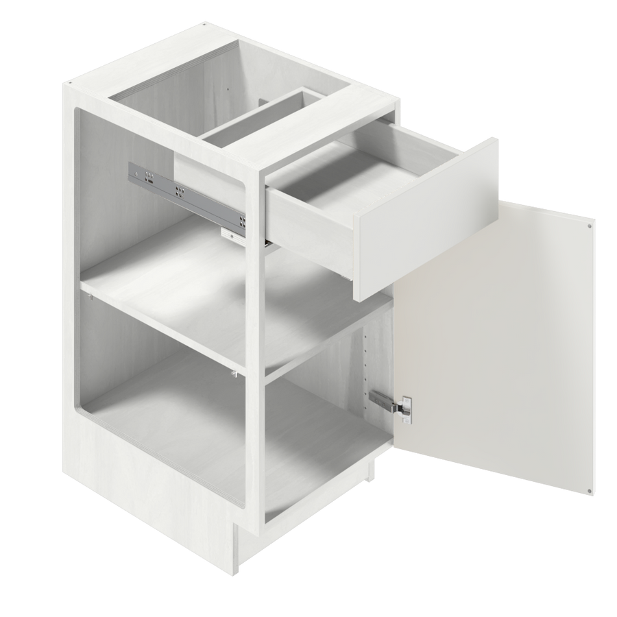 Frameless cabinet: no face frame, doors cover the full white box