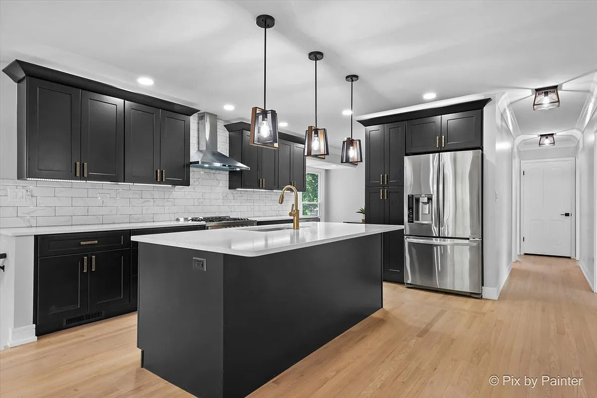 Elegant Black Shaker Kitchen With Calacatta Quartz in Bolingbrook, IL