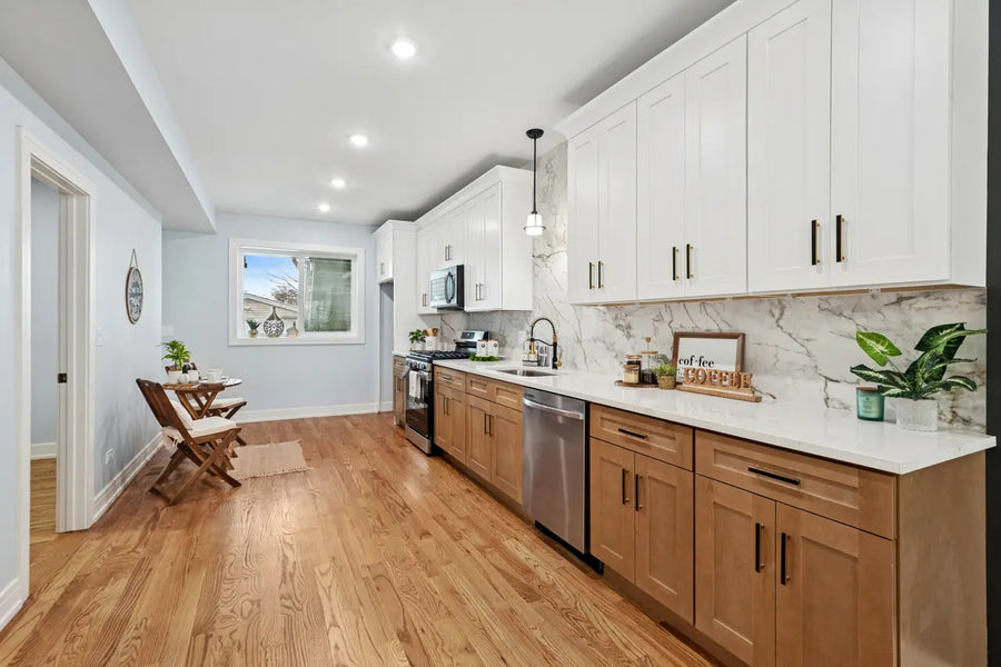 Two-Tone Honey Wheat Shaker & White Shaker Kitchen in Chicago, IL